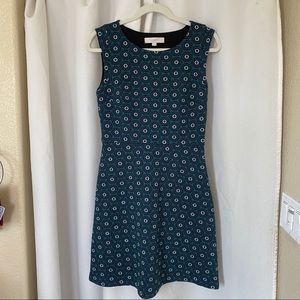 Loft Green Black Patterned Knit Dress